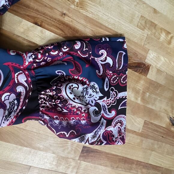 Lane Bryant Top Multicolor Paisley Print Long Bell Sleeve Wrap Blouse sz 14‎ EUC - Picture 14 of 15